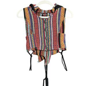 Zootzu Aztec Striped Hooded Button-Front Cropped Vest Women Medium Multicolor
